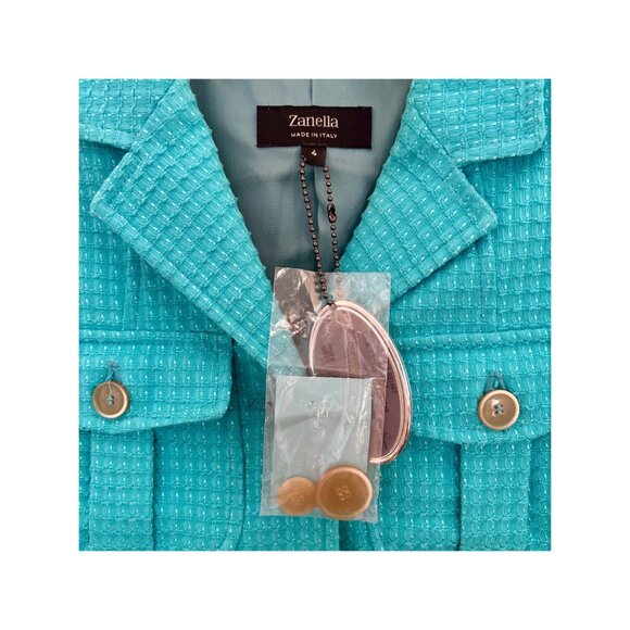 Zanella Blazer w/tags, Turquoise, Cotton Blend, Size 4 - Picture 4 of 7
